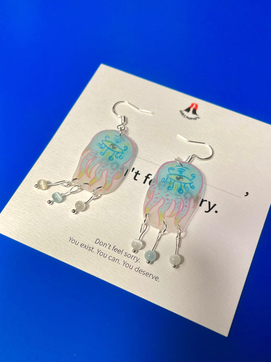 Jellyfish Earrings-Original Illustrated Handcrafted Whimsical Cute Niche Earrings- 925 Sterling Silver Pin